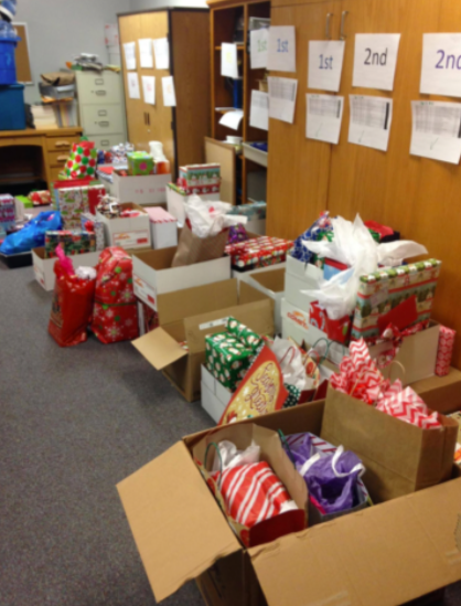 Boxes of gifts collected for the Gift Drive 